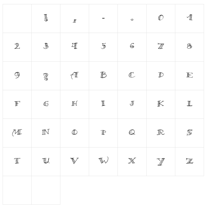 Samba font glyphs